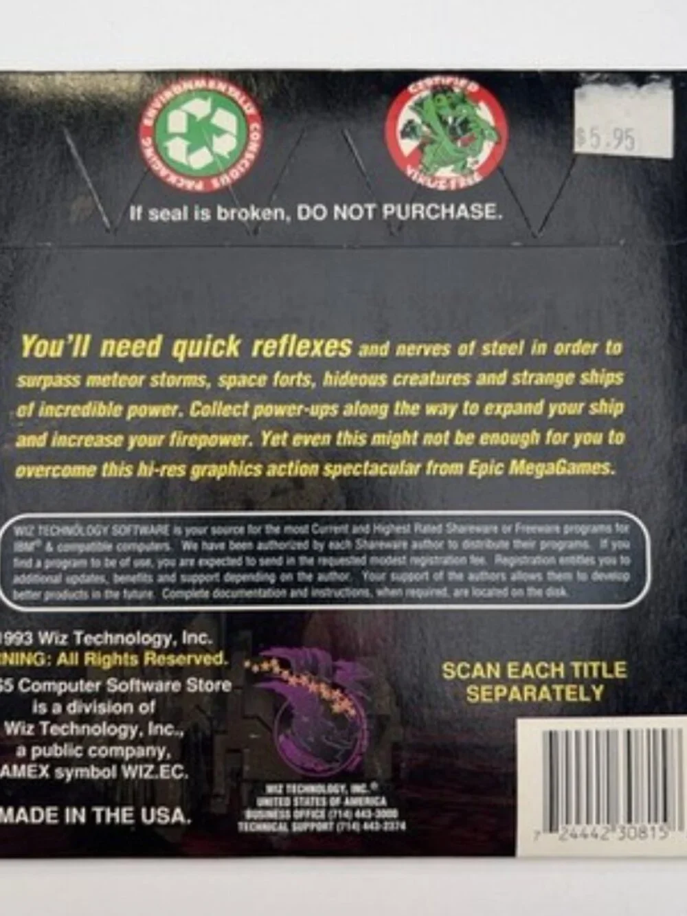 VTG NOS Overkill Shareware PC Game 3.5” Disk Wiz Technology NEW SEALED READ!